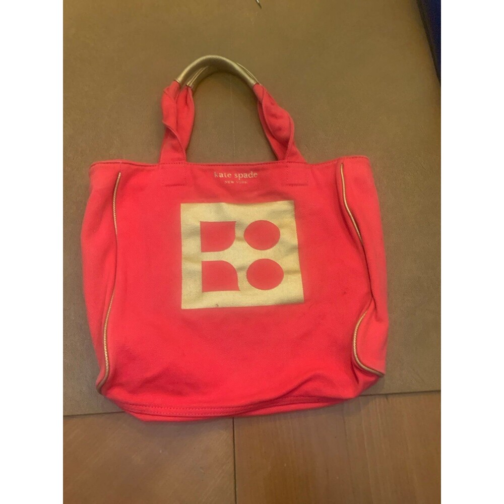 Kate Spade New York Canvas Tote Bag in Coral Red with Gold Accents